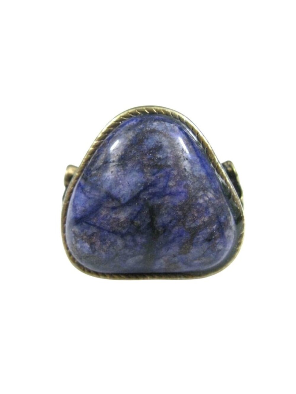 Silver Tone Ring Dyed Purple Stone Triangle Unisex Size 8.75